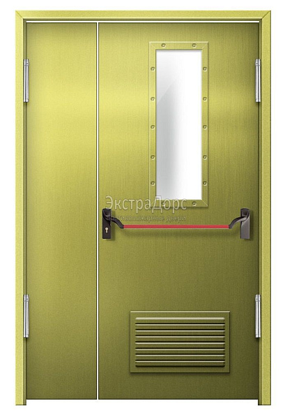 Противопожарная дверь EI 60 дымогазонепроницаемая стальная со стеклом, антипаникой и решеткой в Одинцово  купить