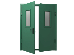 Входная противопожарная дверь зеленая